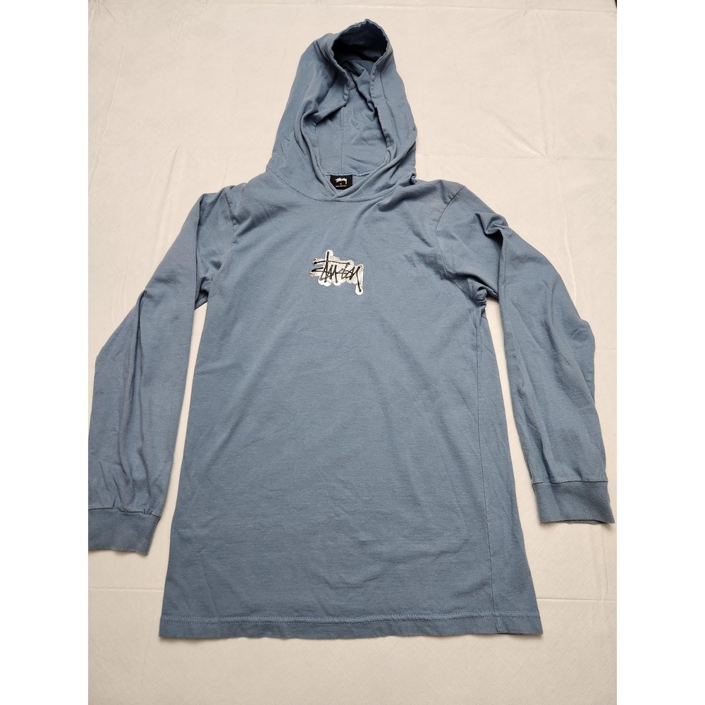 Stussy Hoodie Mens Small Blue Pulloverβ Lightweight Glitter Logo Graphic